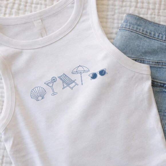 Beach Tank Top – Minimal Summer Icons Tank - Picture 2 of 4